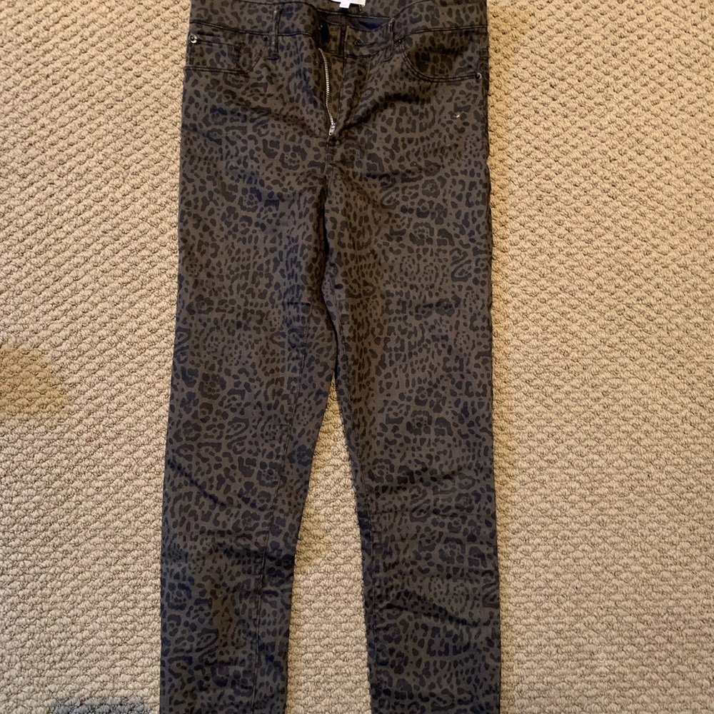 olive green jeans with black cheetah print
